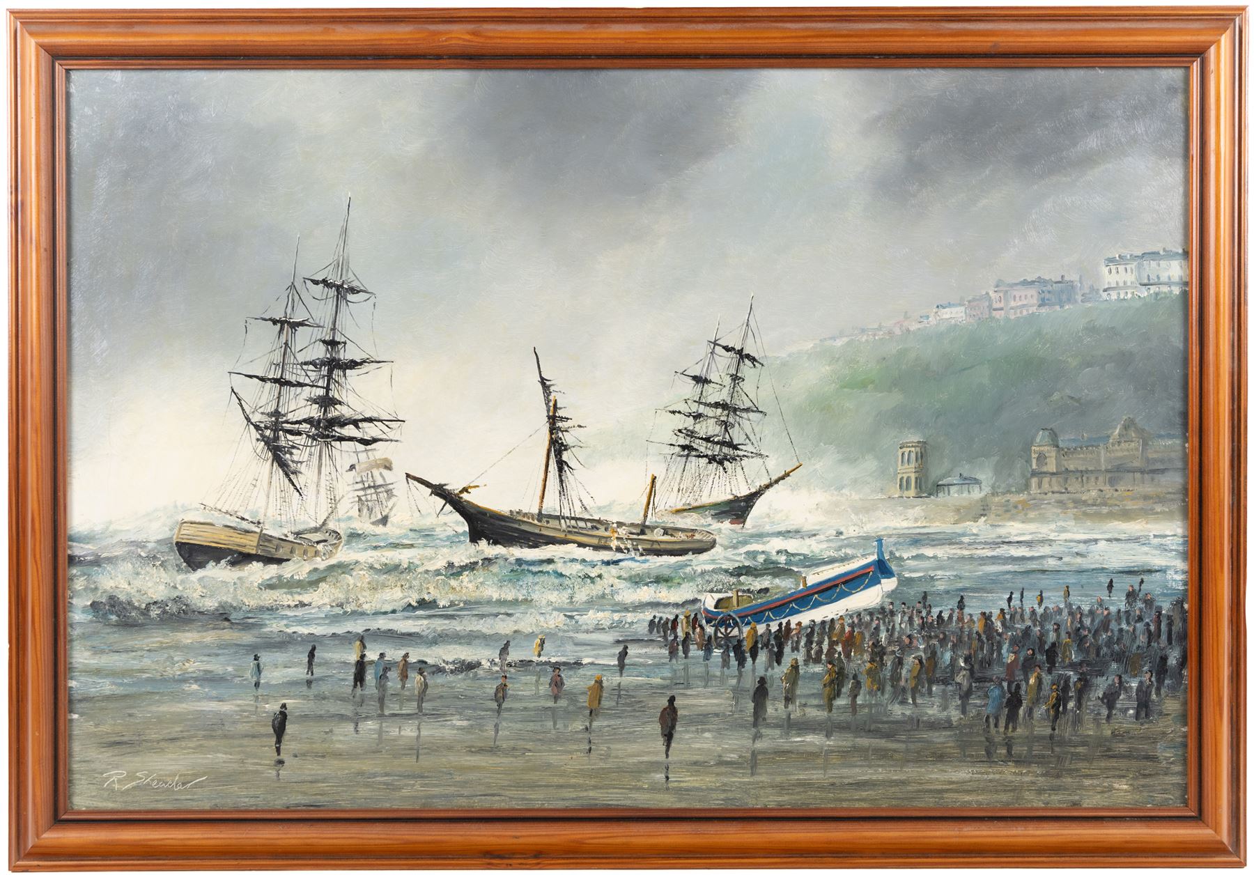 Robert Sheader (British 20th Century): Scarborough Beach, oil on board signed 50cm x 75cm 