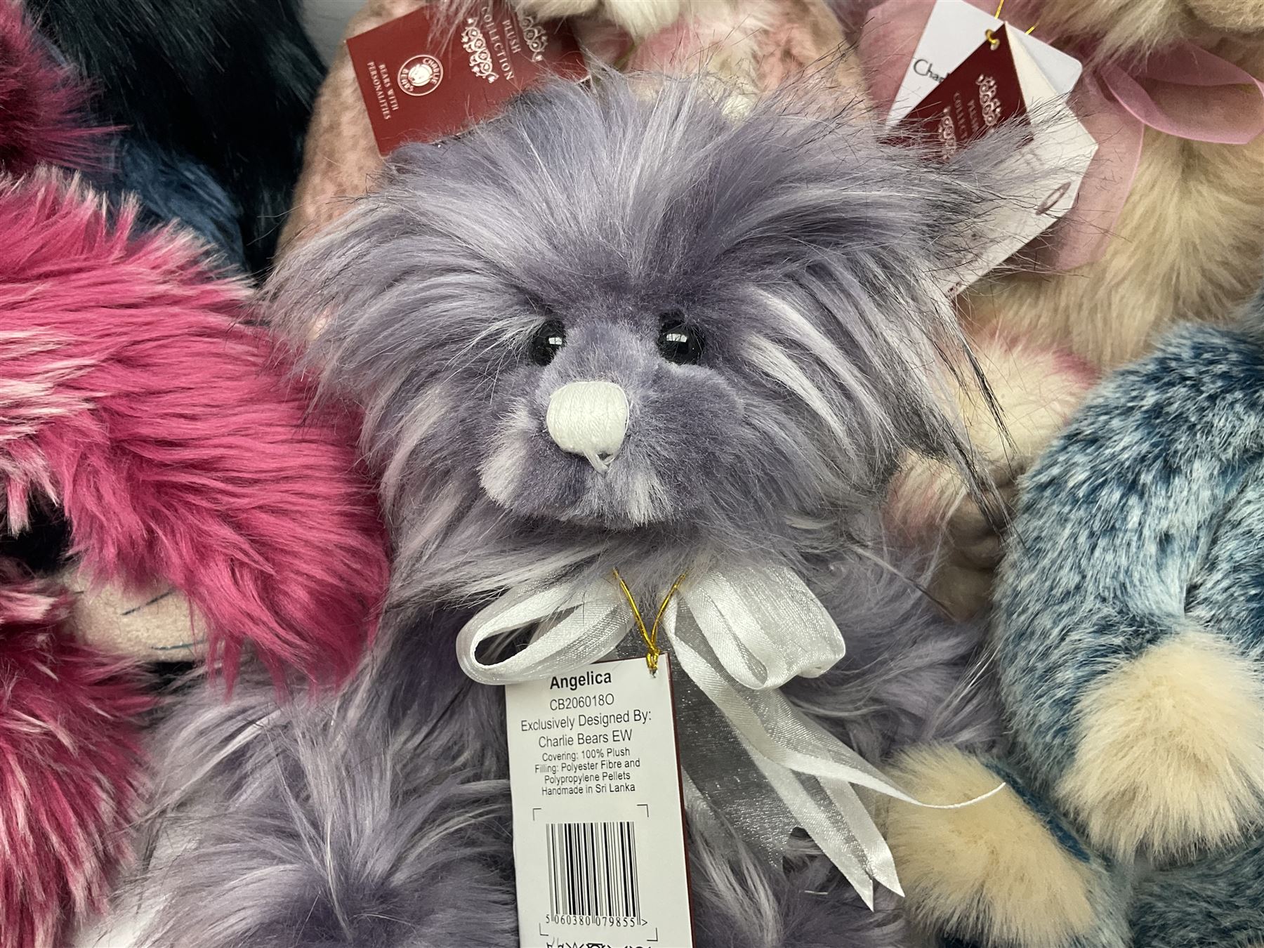 Six Charlie Bears, comprising limited edition Charlie Birthday Bear 2018 CB181946A, designed by Isabelle Lee, limited to 2000, Sharon CB181822B, Muffin CB191943B, and Raspberry Trifle CB631404, each designed by Isabelle Lee, Roman CB191807O, designed by Heather Lyell, and Angelica CB206018O, all with tags