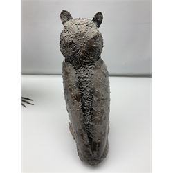 Three metalwork figures of bird, to include owl, a heron etc, largest H45cm
