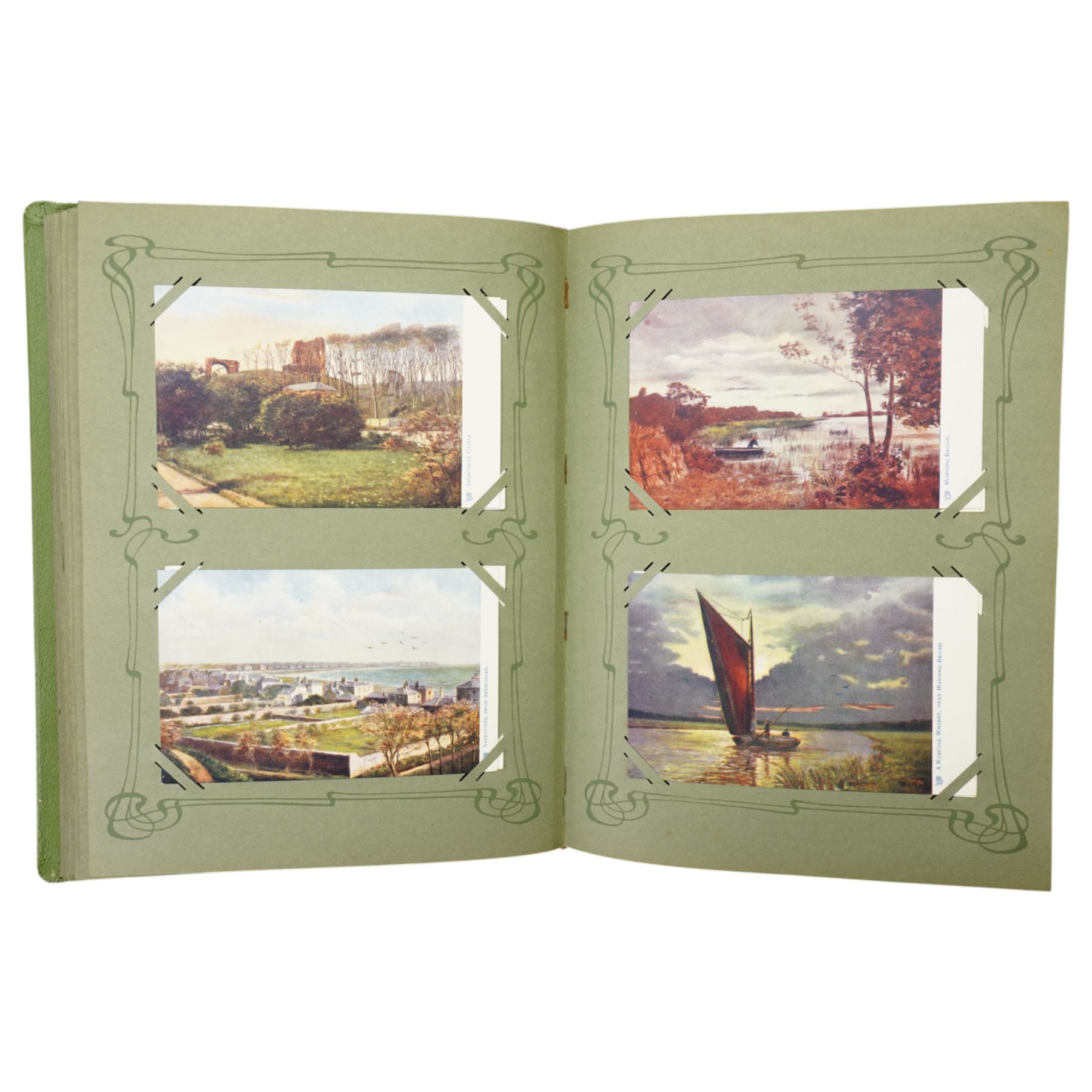 Edwardian postcard album and contents of approximately 195 Raphael Tuck cards.
The album originally belonged to a person who worked for Tucks and collected the cards when published.  The album and cards are in near mint condition