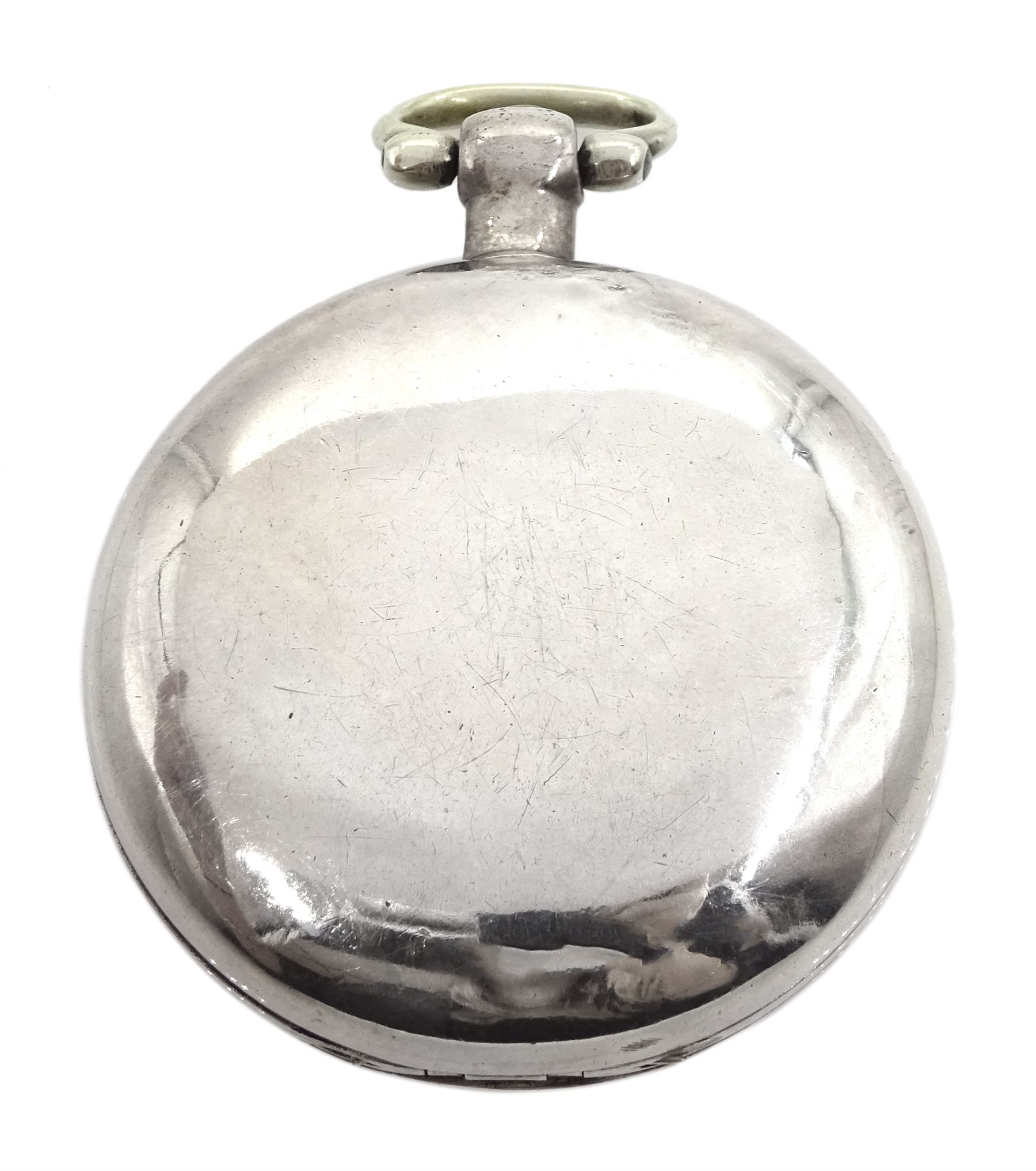 George IV fusee pocket watch by D Gafs, 42 Oxford Street London, No. 452,  engraved balance cock decorated with a mask and diamond endstone, white enamel dial with Roman numerals and subsidiary seconds dial, case by John Dyer, London 1822