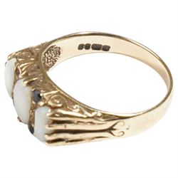 9ct gold opal and sapphire ring, hallmarked