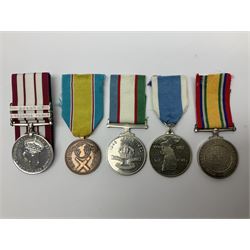 1949 Yangtze Incident HMS Consort casualty Naval General Service Medal with two clasps for Yangtze 1949 and Malaya awarded to D/SSX. 788562 J. Tootell A.B.R.N.; with four other medals comprising Republic of Korea War Service Medal, Eastern Service Medal, unofficial British and Commonwealth Occupation Forces Association Occupation of Japan medal and IFKVWA 40th Anniversary Medal; together with an archive of contemporary and later related items including Certificate of Service 1946-54, Recommendations for Advancement and Conduct Record Sheet 1946-53, Quartermasters History Sheet 1949-53, Destroyer Association China Station 1945-53 beret, later manuscript journal with his own account of the Yangtze incident etc, Joe's birth certificate details dated 1968, reprinted half-length portrait in uniform, Manual of Seamanship 1937, modern shield and framed crests, blazer badges and metal badges and a copy of Loyal & Steadfast - The Story of HMS Consort 2008, which gives details of how Joe Tootell received his wounds, the extract reads ' When Consort came under fire a short time later it was a strange, perhaps unreal experience for many of the crew who had never seen action before. Ordinary Seaman Joe Tootell was in the wheelhouse. 'I could not see the action. We could hear the ship taking severe punishment. When the wheelhouse took a direct hit, killing the coxwain, Chief Petty Officer Gurney, and myself receiving multiple shrapnel wounds, the steering mechanism was put out of action.'