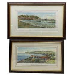 Graham Carver (Yorkshire 20th century): 'Roof-Top View - Staithes' 'Summer Days - Whitby' 'Perfect Morning - Scarborough' and 'Perfect Evening - Robin Hood's Bay',two pairs limited edition colour prints signed titled and numbered in pencil max 26cm x 61cm (4)