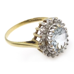  Aquamarine and diamond gold cluster ring hallmarked 9ct    