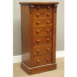  Victorian mahogany Wellington chest fitted seven drawers with turned wooden handles on skirted base, W48cm, H104, D35cm  