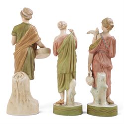 Three Royal Dux figures, Fruit Picker, no. 2082, Lady with Dove, no 2132 and Lady with Shawl no 2133, H23cm