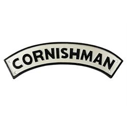 Arched cast iron Cornishman sign, L48cm