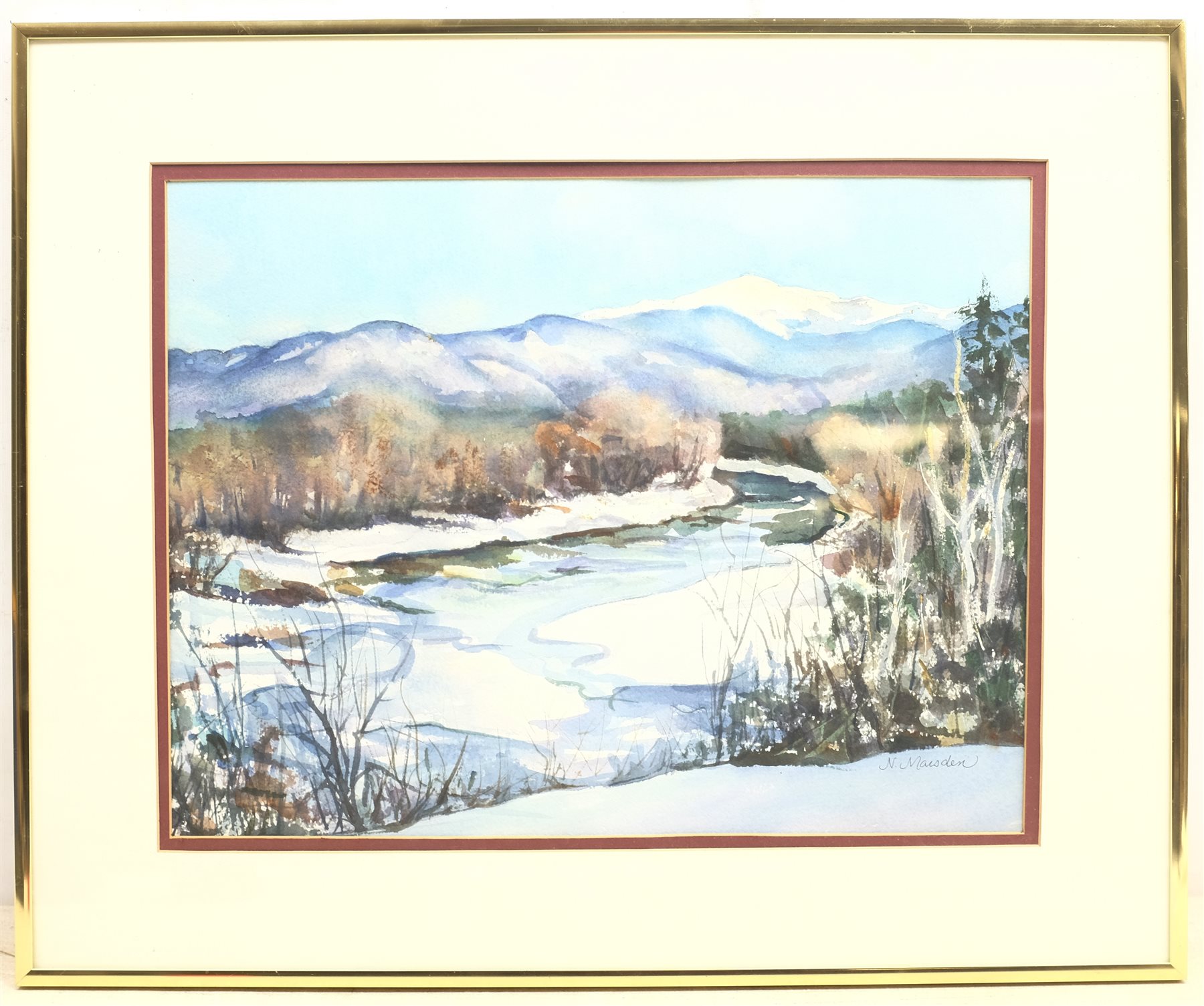 Nancy Marsden (American 20th century): 'Mount Washington - Saco River, New Hampshire', watercolour signed, titled on artist's label verso 31cm x 41cm