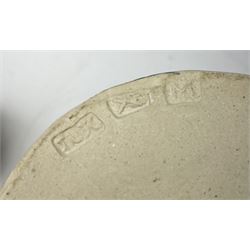 Jeremy Leach (British 1941-): Two Lowerdown Pottery Stoneware vases, one with flared trumpet neck, shouldered baluster body painted in blue with Bamboo and the other having similar decoration, impressed marks to both H32.5cm max (2)