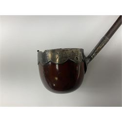 Georgian toddy ladle, with coquilla nut bowl with silver rim and mount to with a turned handle, L29cm