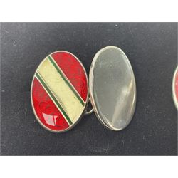 Pair of silver red enamel cufflinks, hallmarked 