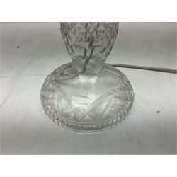 Waterford style cut crystal table lamp with mushroom shade and shaped central column upon a circular spreading foot, H39cm