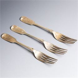 Collection of silver flatware, comprising set of six Georgian teaspoons, three Victorian Exeter silver dessert forks, Georgian Old English pattern table spoon, etc all hallmarked