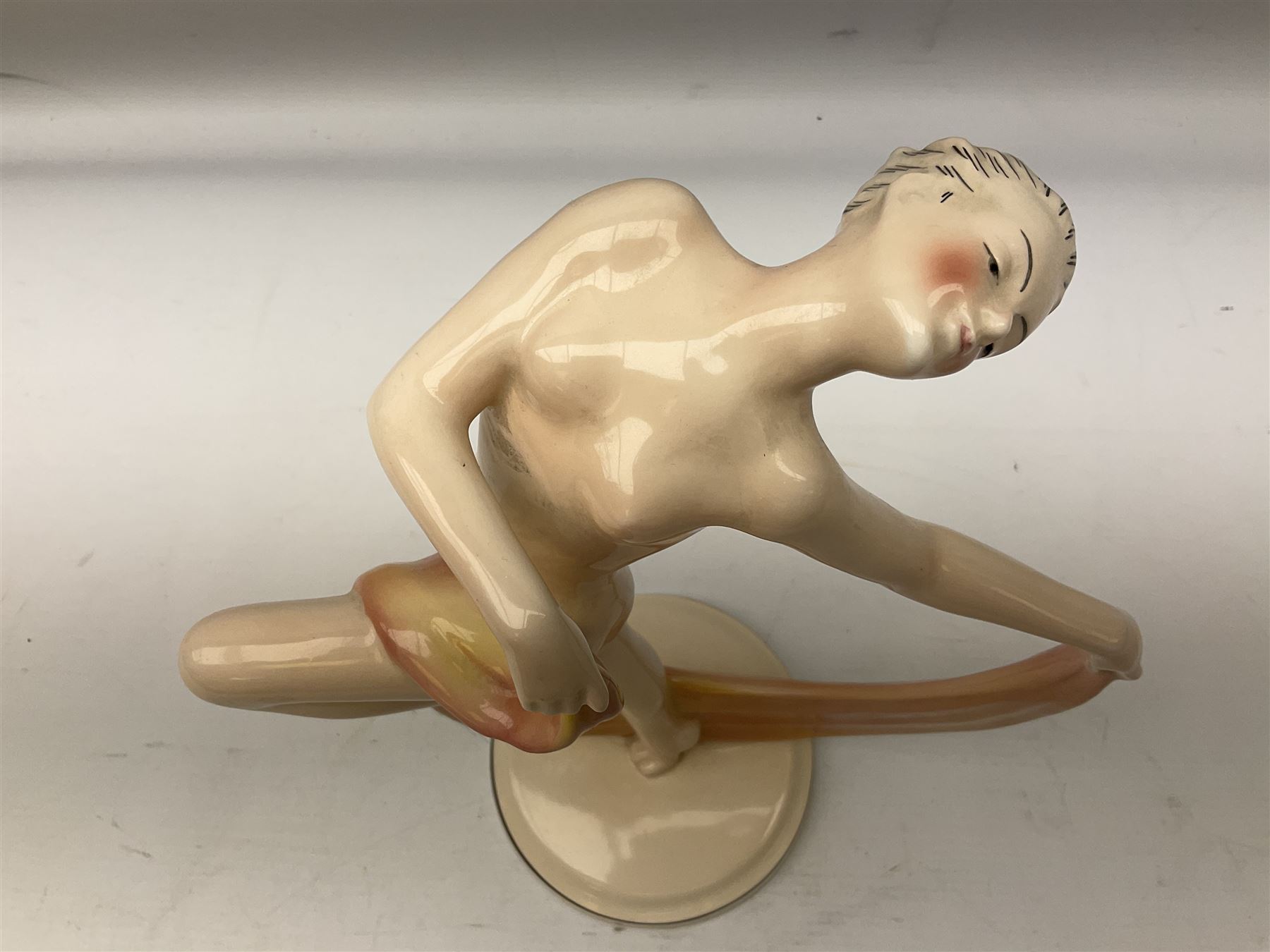 Katzhutte Hertwig & Co Art Deco style figure of a nude scarf dancer H28.5cm