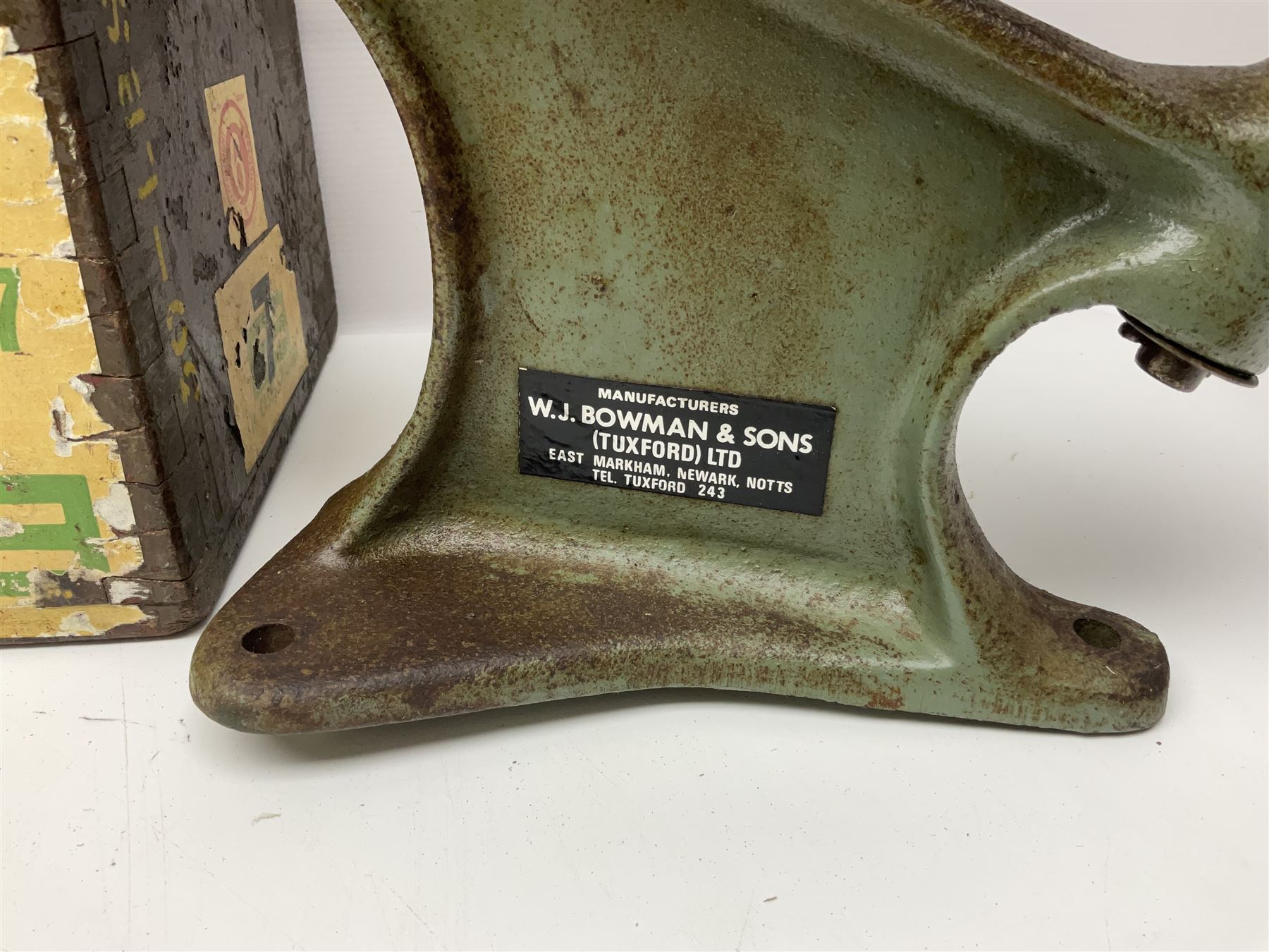 Miscellaneous shooting accessories - W.J. Bowman & Sons clay pigeon launcher; two leather cartridge belts; three cartridge bags; two canvas/leather game bags; and two metal/wooden cartridge boxes