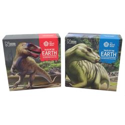 Two The Royal Mint United Kingdom 2020 Tales of The Earth, The Dinosauria Collection silver proof coins 'Megalosaurus' and 'Iguanadon', both cased with certificates 