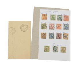 Sheet of Chinese Republic stamps, and a George V Silver Jubilee stamp envelope