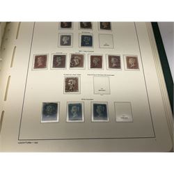 Queen Victoria and later single album stamp collection, including four penny blacks all with red MX cancels, imperf penny reds with black MX cancel example, various perf penny reds, Queen Victoria embossed and surface-printed issues, Queen Victoria five shilling and other higher values, King Edward VII with values to five shillings, King George V including halfcrown, five shillings and ten shillings seahorses King George VI ten shilling dark blue used etc