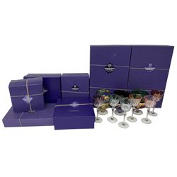 Set of six hock glasses with coloured bowls, together with set of six footed glass bowls of various colours, and large quantity of boxed Edinburgh Crystal glass ware