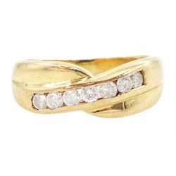 Gold channel set, round brilliant cut diamond crossover ring, total diamond weight approx 0.30 carat