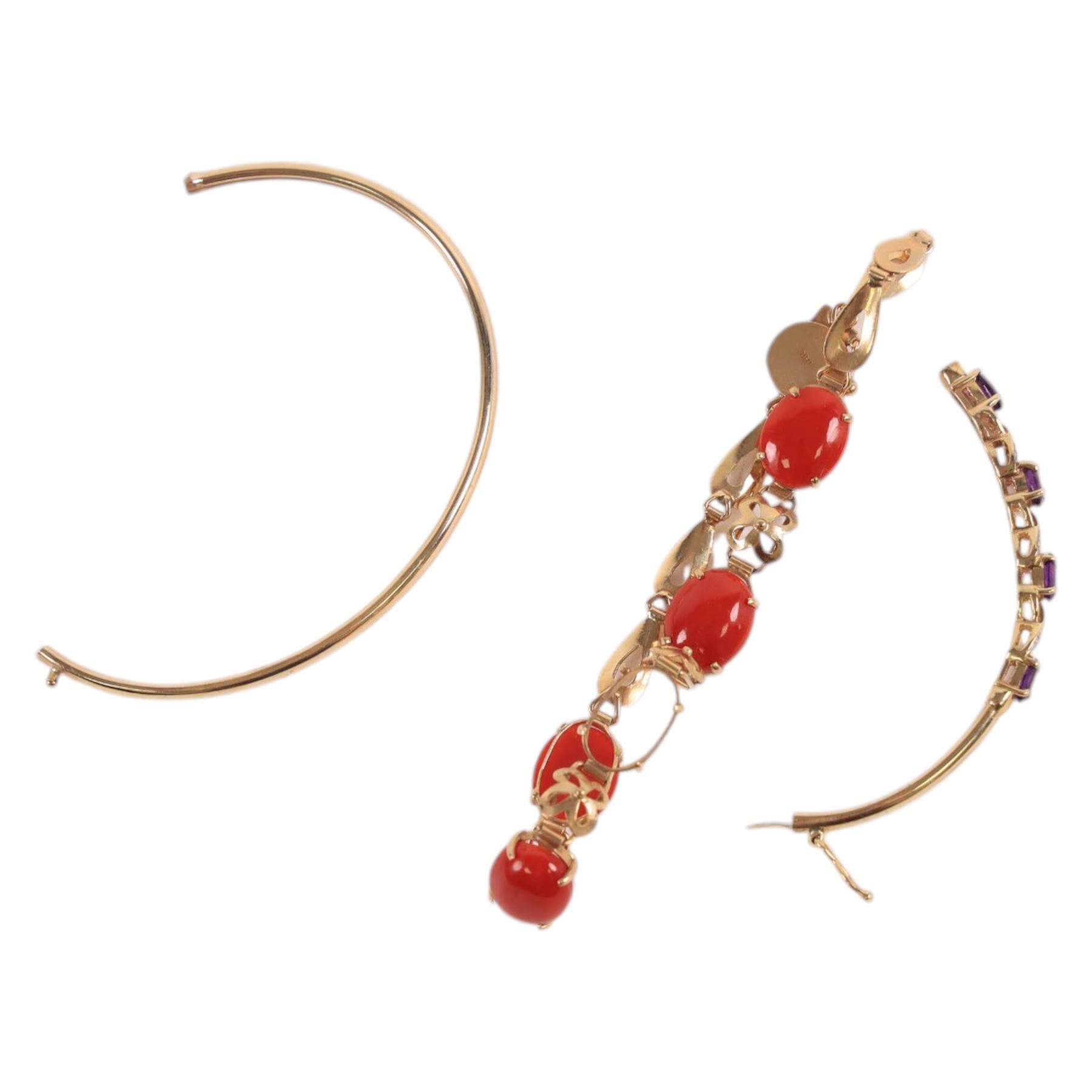 9ct gold stone set bracelet and a 9ct gold stone set bangle, stamped 9K