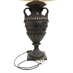 Bronzed effect table lamp by David Hunt Lighting in the form of a classical two handled vase, with pleated shade H55cm excluding fitting