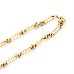 Victorian 18ct gold trombone link necklace, suspending a 15ct rose gold heart locket, set with a single old cut diamond