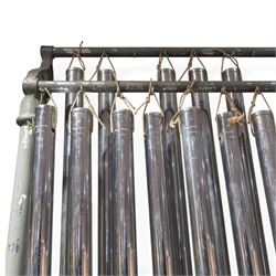 Boosey & Hawkes Ltd, London orchestral tubular bells/chimes, the chromed tubes pitch-marked and suspended on painted metal frame, frame H186cm