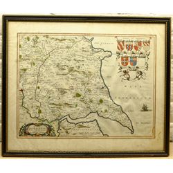 Johannes (Joan) Blaeu (Dutch 1596-1673): 'Ducatus Eboracensis Pars Orientalis' - The East Riding of Yorkshire, hand-colured engraved map pub. c.1662, 40cm x 51cm
