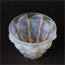 Rene Lalique (French, 1860-1945), Moissac pattern opalescent glass vase, model 992, designed circa 1930, moulded signature beneath, H13cm