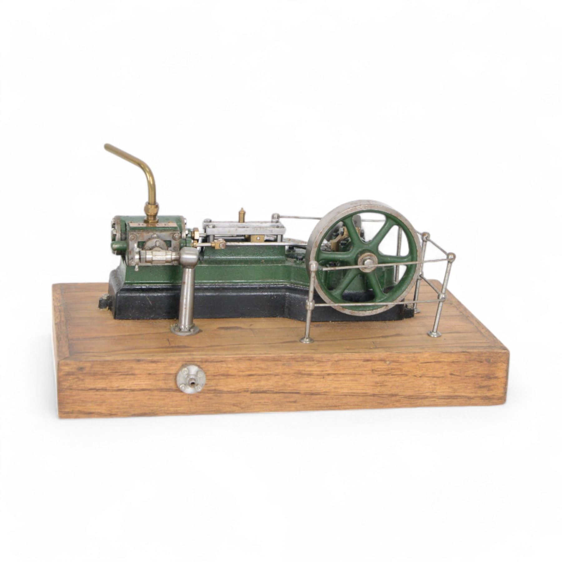 Stuart Models kit built stationary live steam engine, with plaque to one side reading 'Joyce', in green and black finish, upon wooden plinth, engine L22cm