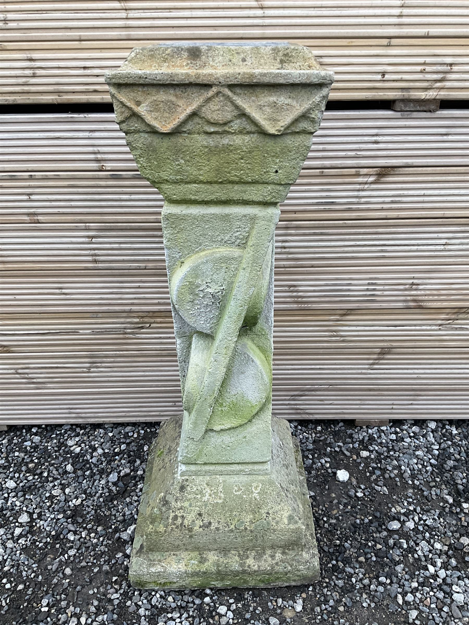 Three-piece stone sundial, on contemporary geometric design square pedestal - THIS LOT IS TO BE COLLECTED BY APPOINTMENT FROM DUGGLEBY STORAGE, GREAT HILL, EASTFIELD, SCARBOROUGH, YO11 3TX