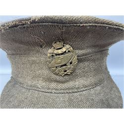 WW1 British Army stiff trench cap with Tank Corps cap badge