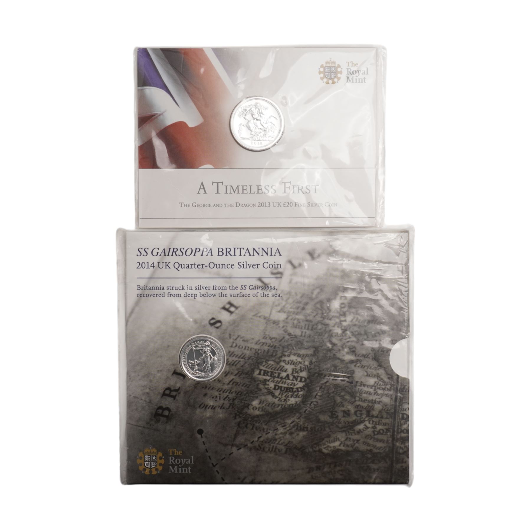 The Royal Mint United Kingdom 2015 'Buckingham Palace' fine silver one hundred pound coin, three fine silver twenty pound coins, comprising 2013 'A Timeless First', 2014 'Outbreak', and 2015 'The Longest Reigning Monarch', 2014 'SS Gairsoppa Britannia' quarter ounce silver coin, His Majesty King Charles III 1948 and 2023 Coinage Collection, two commemorative five pound coins, etc