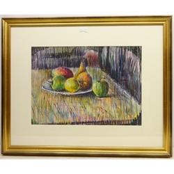  Derrick L Sayer (British 1917-1992): Still Life - Fruit on a Table, mixed media signed with initials 38cm x 54cm    