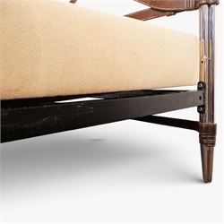 And So To Bed - ‘Aphrodite’ 5' king size bedstead, chrome finished frame with cylindrical uprights, trompe l’oeil leather cross-braced headboard and footboard with X-frame stretchers, on tapering chrome supports