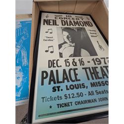 Collection of music memorabilia, including signed Peter Hook memorabilia, Status Quo, Rolling Stones, Neil Diamond, Joy Division tshirts, posters, books, etc