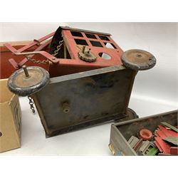 Hornby Racer 3 speedboat L45cm; pre-war Tri-ang sheet steel lorry and mobile crane; quantity of lead soldiers by Johillco etc; Tri-ang Minic clockwork Royal Mail Van; and part set of tin-plate construction pieces; all unboxed