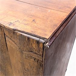 Early 19th century mahogany chest of drawers, the rectangular top with boxwood line inlay above two short and three long graduating drawers, each with turned wooden knobs and bone escutcheons, flanked by fluted uprights with diamond inlaid panels, on shaped bracket feet