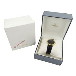 Omega De Ville gentleman's gold-plated gentleman's quartz wristwatch, Ref. 195 0075.2, Cal. 1375, on original black leather strap, boxed