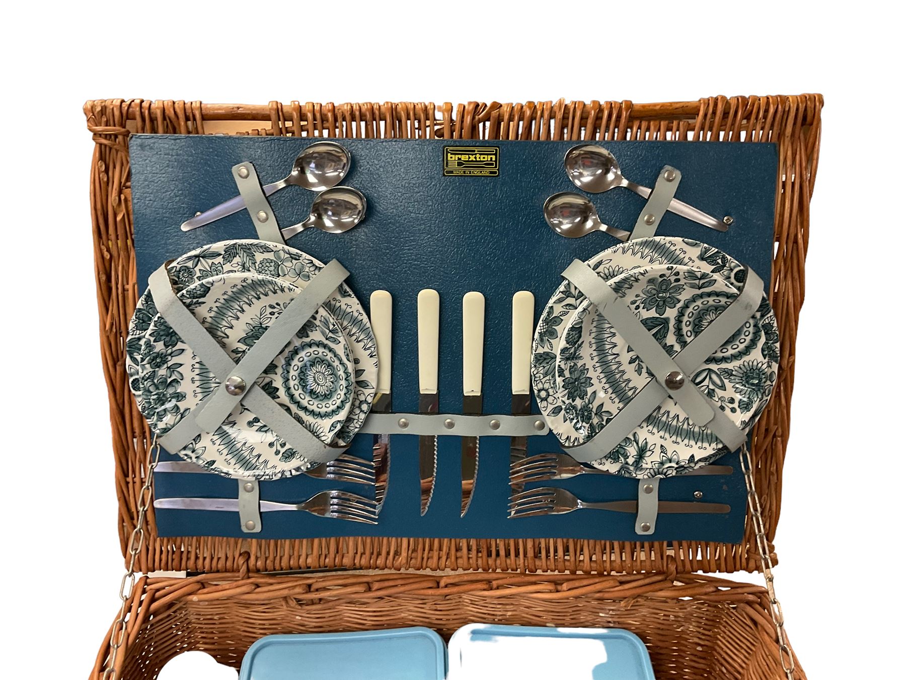 1960s Brexton wicker picnic hamper for four with flatware | Wood