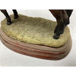 Collection of Border Fine Arts figures, comprising Exmoor Stallion A4058, Highland Mare & Stallion A2691, Welsh Cob A20804, On The Farm A0167, calf figure with bucket and figure group of cow and farmer with cat and kittens (6)