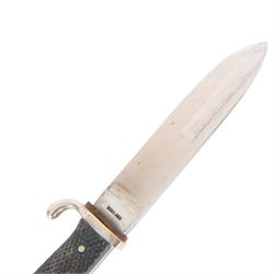 German Third Reich Hitler Youth style dagger, the 14cm blade with indistinct mark to the riccaso, with scabbard and leather, overall L25cm