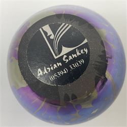 Two Robert Held glass vases, together with Adrian Sankey apple paperweight, vases H10cm 