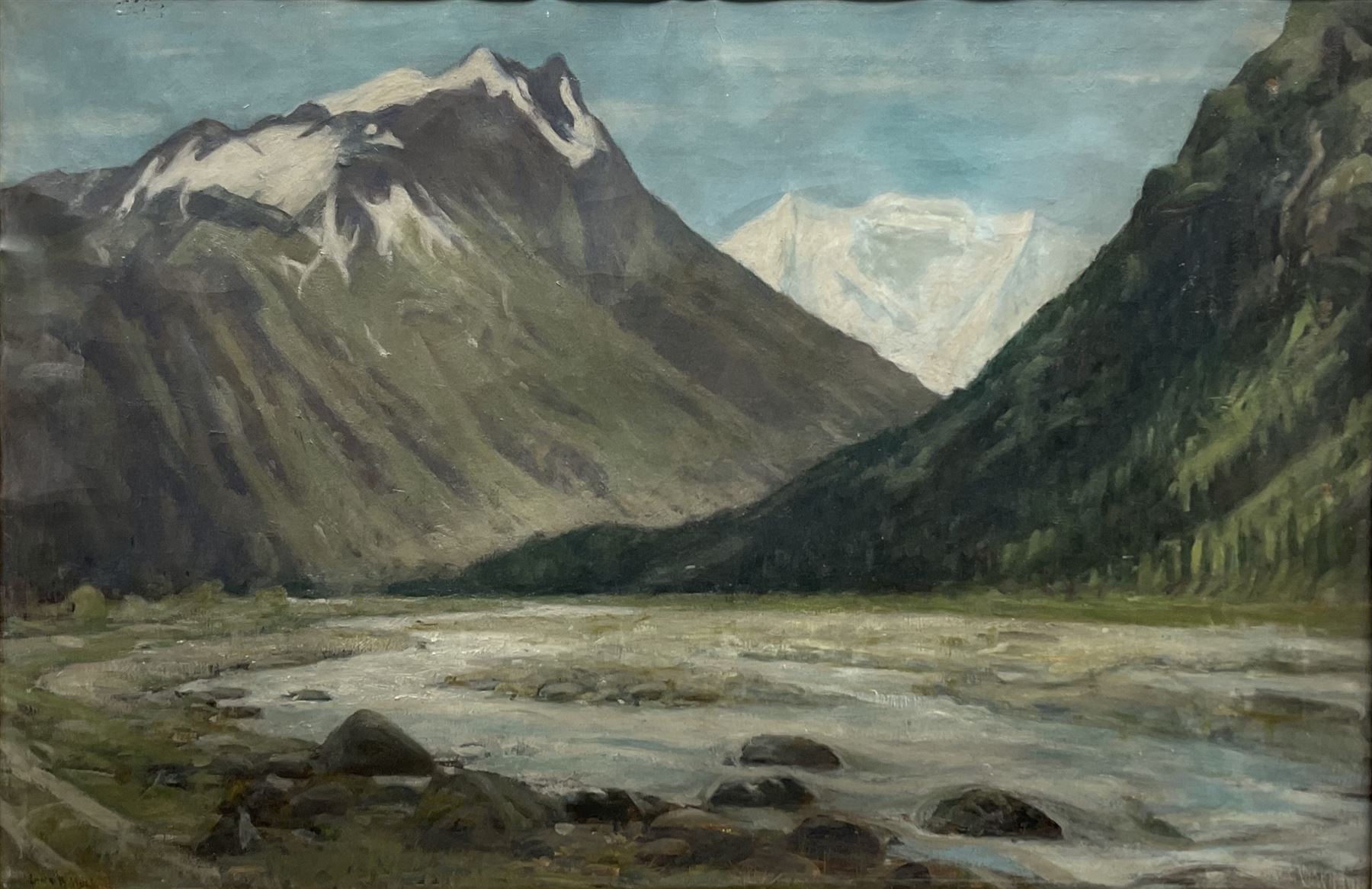 Louis Bosworth Hurt (Scottish 1856-1929): 'Where the Burn & River meet at Invershiel Loch Duich Ross', oil on canvas signed, titled verso 57cm x 88cm