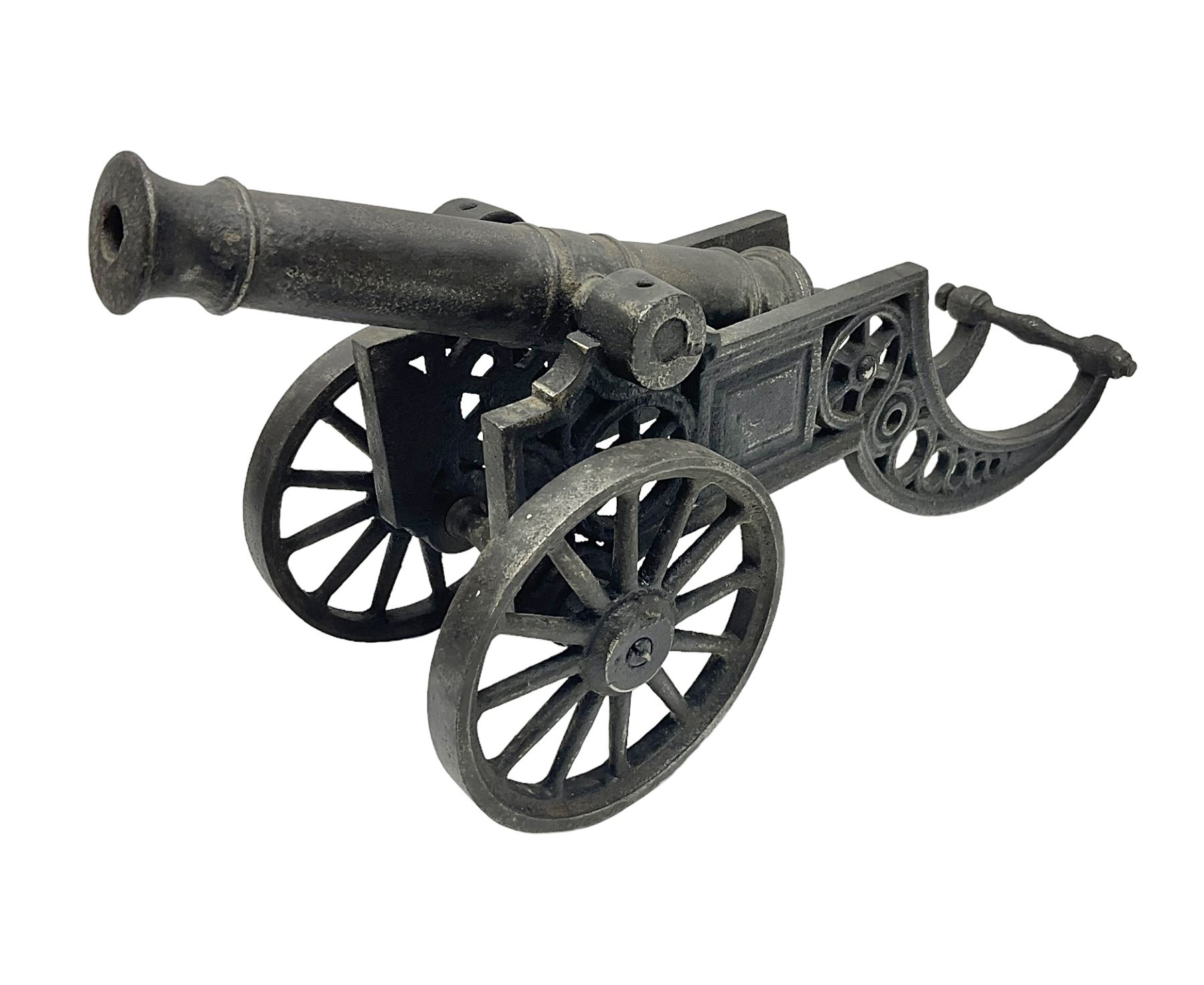 Victorian castiron and steel signal cannon, approximately halfinch