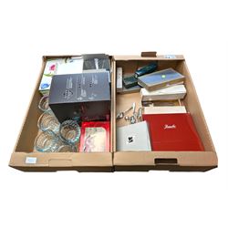 Orrefors glass vase, Walker & Hall silver plated flatware, together with three modern metal wine bottle stoppers, set of six Krysta glasses and other glassware and metal ware, in two boxes