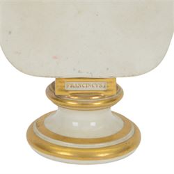 19th century Viennese biscuit bust, probably Imperial porcelain Manufactory, modelled as Emperor Francis I of Austria (1768-1835), upon a glazed porcelain socle inscribed 'FRANCISCVS.I.', with impressed marks beneath, H28.5cm
