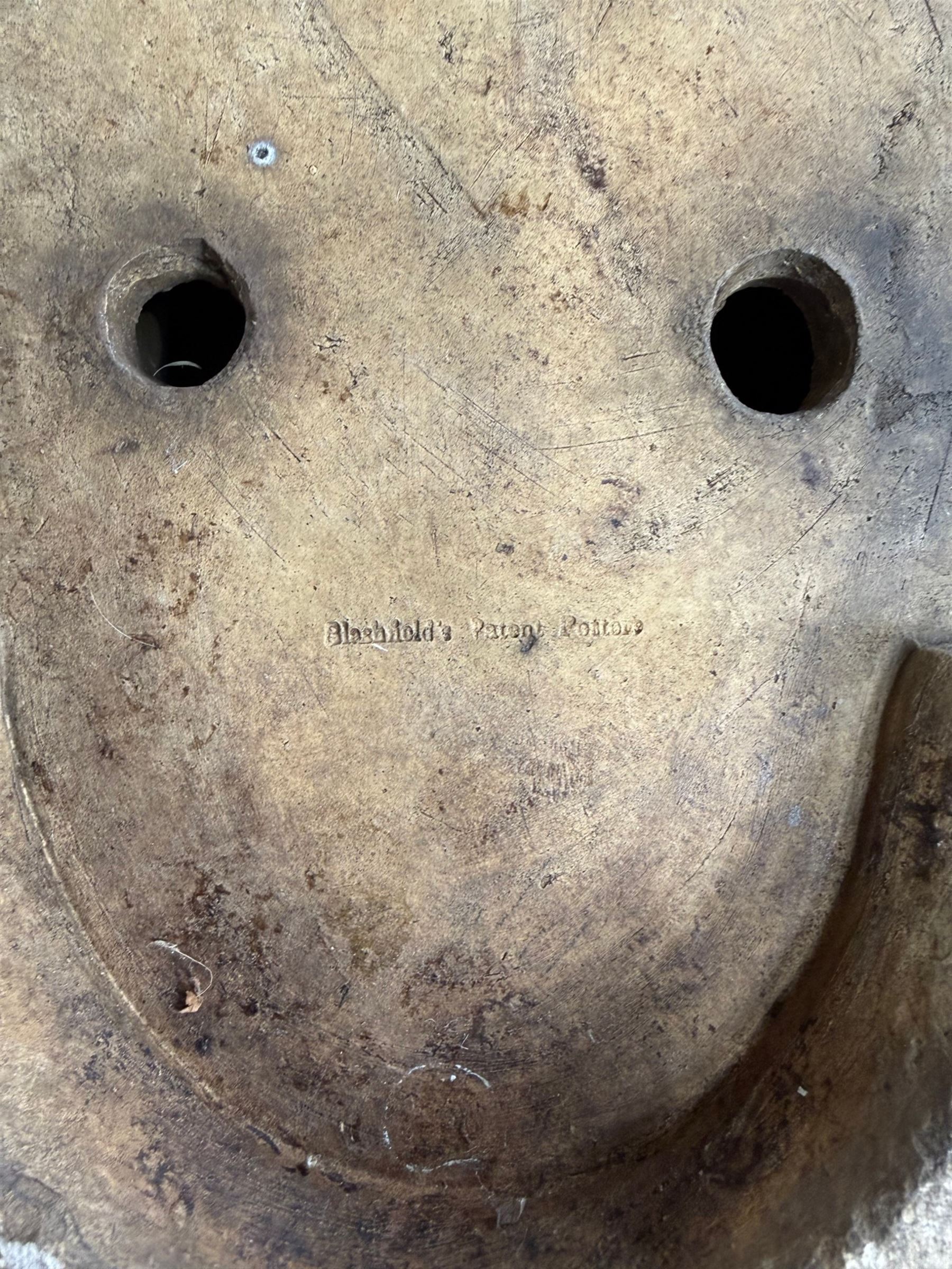 James Pulman & Son - 19th century terracotta oval shallow planter, applied lattice detail